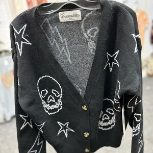 No Boundaries Black Cardigan with Skull and Star Design